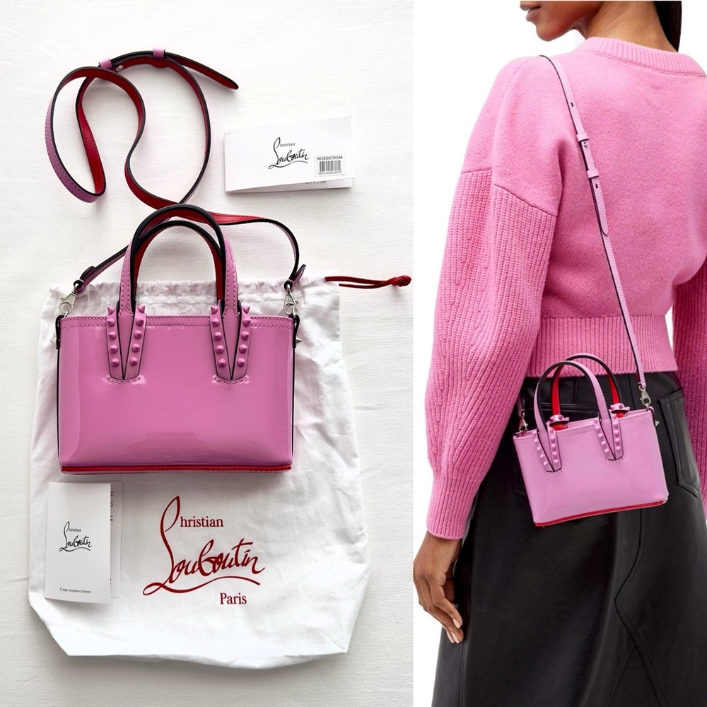 ✨New CHRISTIAN LOUBOUTIN Cabata Nano East West Patent Leather Tote Bag Gummy - Picture 1 of 14